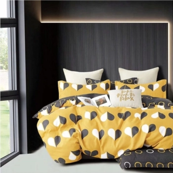 Pościel 160x200 Bawełna satynowa zółta w serca PP463